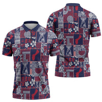 Guam Felis Pasgua Zipper Polo Shirt Pacific Patchwork Xmas Vibes LT9 - Polynesian Pride