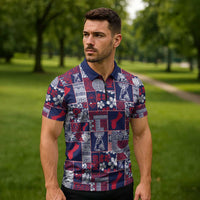 Guam Felis Pasgua Zipper Polo Shirt Pacific Patchwork Xmas Vibes LT9 - Polynesian Pride