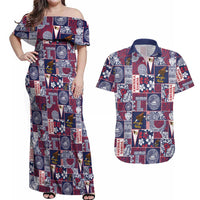 Manuia le Kerisimasi American Samoa Couples Matching Off Shoulder Maxi Dress and Hawaiian Shirt Pacific Patchwork Xmas Vibes LT9 Blue - Polynesian Pride