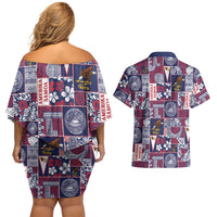 Manuia le Kerisimasi American Samoa Couples Matching Off Shoulder Short Dress and Hawaiian Shirt Pacific Patchwork Xmas Vibes LT9 - Polynesian Pride