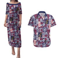 Manuia le Kerisimasi American Samoa Couples Matching Puletasi and Hawaiian Shirt Pacific Patchwork Xmas Vibes LT9 Blue - Polynesian Pride