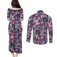 Manuia le Kerisimasi American Samoa Couples Matching Puletasi and Long Sleeve Button Shirt Pacific Patchwork Xmas Vibes LT9 - Polynesian Pride