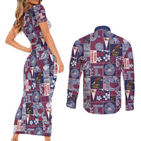 Manuia le Kerisimasi American Samoa Couples Matching Short Sleeve Bodycon Dress and Long Sleeve Button Shirt Pacific Patchwork Xmas Vibes - Polynesian Pride