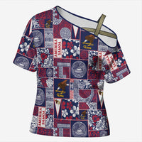 Manuia le Kerisimasi American Samoa Cross Shoulder Shirt Pacific Patchwork Xmas Vibes LT9 Female Blue - Polynesian Pride