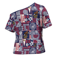 Manuia le Kerisimasi American Samoa Cross Shoulder Shirt Pacific Patchwork Xmas Vibes LT9 - Polynesian Pride