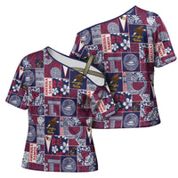 Manuia le Kerisimasi American Samoa Cross Shoulder Shirt Pacific Patchwork Xmas Vibes LT9 - Polynesian Pride