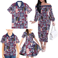 Manuia le Kerisimasi American Samoa Family Matching Off The Shoulder Long Sleeve Dress and Hawaiian Shirt Pacific Patchwork Xmas Vibes - Polynesian Pride