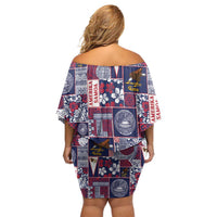 Manuia le Kerisimasi American Samoa Family Matching Off Shoulder Short Dress and Hawaiian Shirt Pacific Patchwork Xmas Vibes - Polynesian Pride