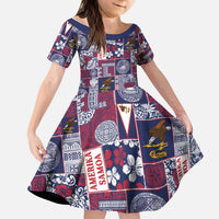 Manuia le Kerisimasi American Samoa Kid Short Sleeve Dress Pacific Patchwork Xmas Vibes LT9 KID Blue - Polynesian Pride
