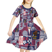 Manuia le Kerisimasi American Samoa Kid Short Sleeve Dress Pacific Patchwork Xmas Vibes LT9 - Polynesian Pride