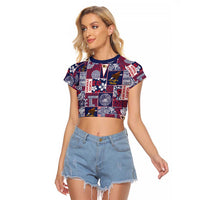 Manuia le Kerisimasi American Samoa Raglan Cropped T Shirt Pacific Patchwork Xmas Vibes LT9 Female Blue - Polynesian Pride