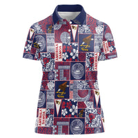 Manuia le Kerisimasi American Samoa Women Polo Shirt Pacific Patchwork Xmas Vibes LT9 Female Blue - Polynesian Pride
