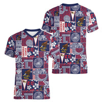 Manuia le Kerisimasi American Samoa Women V-Neck T-Shirt Pacific Patchwork Xmas Vibes LT9 - Polynesian Pride