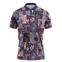 Manuia le Kerisimasi American Samoa Zipper Polo Shirt Pacific Patchwork Xmas Vibes LT9 Blue - Polynesian Pride
