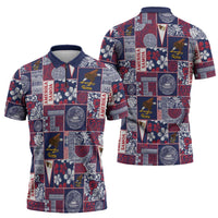 Manuia le Kerisimasi American Samoa Zipper Polo Shirt Pacific Patchwork Xmas Vibes LT9 - Polynesian Pride
