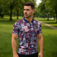 Manuia le Kerisimasi American Samoa Zipper Polo Shirt Pacific Patchwork Xmas Vibes LT9 - Polynesian Pride