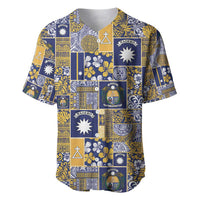 Ekamawir omo Nauru Baseball Jersey Pacific Patchwork Xmas Vibes LT9 Blue - Polynesian Pride