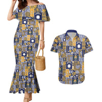 Ekamawir omo Nauru Couples Matching Mermaid Dress and Hawaiian Shirt Pacific Patchwork Xmas Vibes LT9 Blue - Polynesian Pride