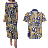 Ekamawir omo Nauru Couples Matching Puletasi and Hawaiian Shirt Pacific Patchwork Xmas Vibes LT9 Blue - Polynesian Pride