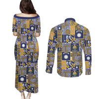 Ekamawir omo Nauru Couples Matching Puletasi and Long Sleeve Button Shirt Pacific Patchwork Xmas Vibes LT9 - Polynesian Pride