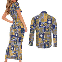 Ekamawir omo Nauru Couples Matching Short Sleeve Bodycon Dress and Long Sleeve Button Shirt Pacific Patchwork Xmas Vibes LT9 - Polynesian Pride