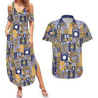 Ekamawir omo Nauru Couples Matching Summer Maxi Dress and Hawaiian Shirt Pacific Patchwork Xmas Vibes LT9 Blue - Polynesian Pride