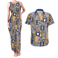 Ekamawir omo Nauru Couples Matching Tank Maxi Dress and Hawaiian Shirt Pacific Patchwork Xmas Vibes LT9 Blue - Polynesian Pride