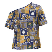 Ekamawir omo Nauru Cross Shoulder Shirt Pacific Patchwork Xmas Vibes LT9 - Polynesian Pride