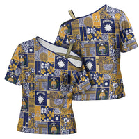Ekamawir omo Nauru Cross Shoulder Shirt Pacific Patchwork Xmas Vibes LT9 - Polynesian Pride