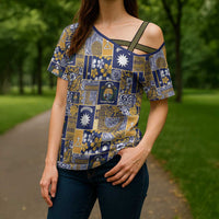 Ekamawir omo Nauru Cross Shoulder Shirt Pacific Patchwork Xmas Vibes LT9 - Polynesian Pride