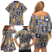 Ekamawir omo Nauru Family Matching Off Shoulder Short Dress and Hawaiian Shirt Pacific Patchwork Xmas Vibes LT9 - Polynesian Pride
