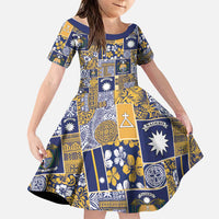 Ekamawir omo Nauru Family Matching Puletasi and Hawaiian Shirt Pacific Patchwork Xmas Vibes LT9 Daughter's Dress Blue - Polynesian Pride
