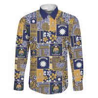 Ekamawir omo Nauru Family Matching Puletasi and Hawaiian Shirt Pacific Patchwork Xmas Vibes LT9 Dad's Shirt - Long Sleeve Blue - Polynesian Pride