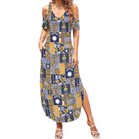 Ekamawir omo Nauru Family Matching Summer Maxi Dress and Hawaiian Shirt Pacific Patchwork Xmas Vibes LT9 Mom's Dress Blue - Polynesian Pride