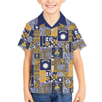 Ekamawir omo Nauru Kid Hawaiian Shirt Pacific Patchwork Xmas Vibes LT9 Kid Blue - Polynesian Pride