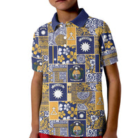 Ekamawir omo Nauru Kid Polo Shirt Pacific Patchwork Xmas Vibes LT9 Kid Blue - Polynesian Pride