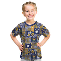 Ekamawir omo Nauru Kid T Shirt Pacific Patchwork Xmas Vibes LT9 Blue - Polynesian Pride
