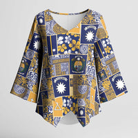 Ekamawir omo Nauru Kimono Sleeve Blouse Pacific Patchwork Xmas Vibes - Polynesian Pride