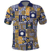 Ekamawir omo Nauru Polo Shirt Pacific Patchwork Xmas Vibes LT9 Blue - Polynesian Pride