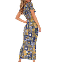 Ekamawir omo Nauru Short Sleeve Bodycon Dress Pacific Patchwork Xmas Vibes LT9 - Polynesian Pride
