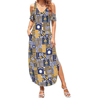 Ekamawir omo Nauru Summer Maxi Dress Pacific Patchwork Xmas Vibes LT9 Women Blue - Polynesian Pride