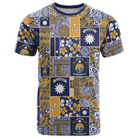 Ekamawir omo Nauru T Shirt Pacific Patchwork Xmas Vibes LT9 Blue - Polynesian Pride
