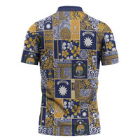 Ekamawir omo Nauru Zipper Polo Shirt Pacific Patchwork Xmas Vibes LT9 - Polynesian Pride