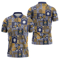 Ekamawir omo Nauru Zipper Polo Shirt Pacific Patchwork Xmas Vibes LT9 - Polynesian Pride