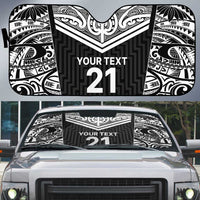 New Zealand Black Fern Custom Auto Sun Shade Maori Tukutuku Black-white Motif - Polynesian Pride