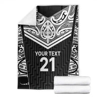 New Zealand Black Fern Custom Blanket Maori Tukutuku Black-white Motif