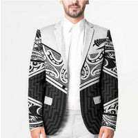 New Zealand Black Fern Custom Blazer Maori Tukutuku Black-white Motif - Polynesian Pride