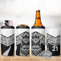 New Zealand Black Fern Custom 4 in 1 Can Cooler Tumbler Maori Tukutuku Black-white Motif