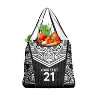 New Zealand Black Fern Custom Grocery Bag Maori Tukutuku Black-white Motif
