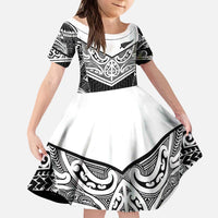 New Zealand Black Fern Custom Kid Short Sleeve Dress Maori Tukutuku Black-white Motif